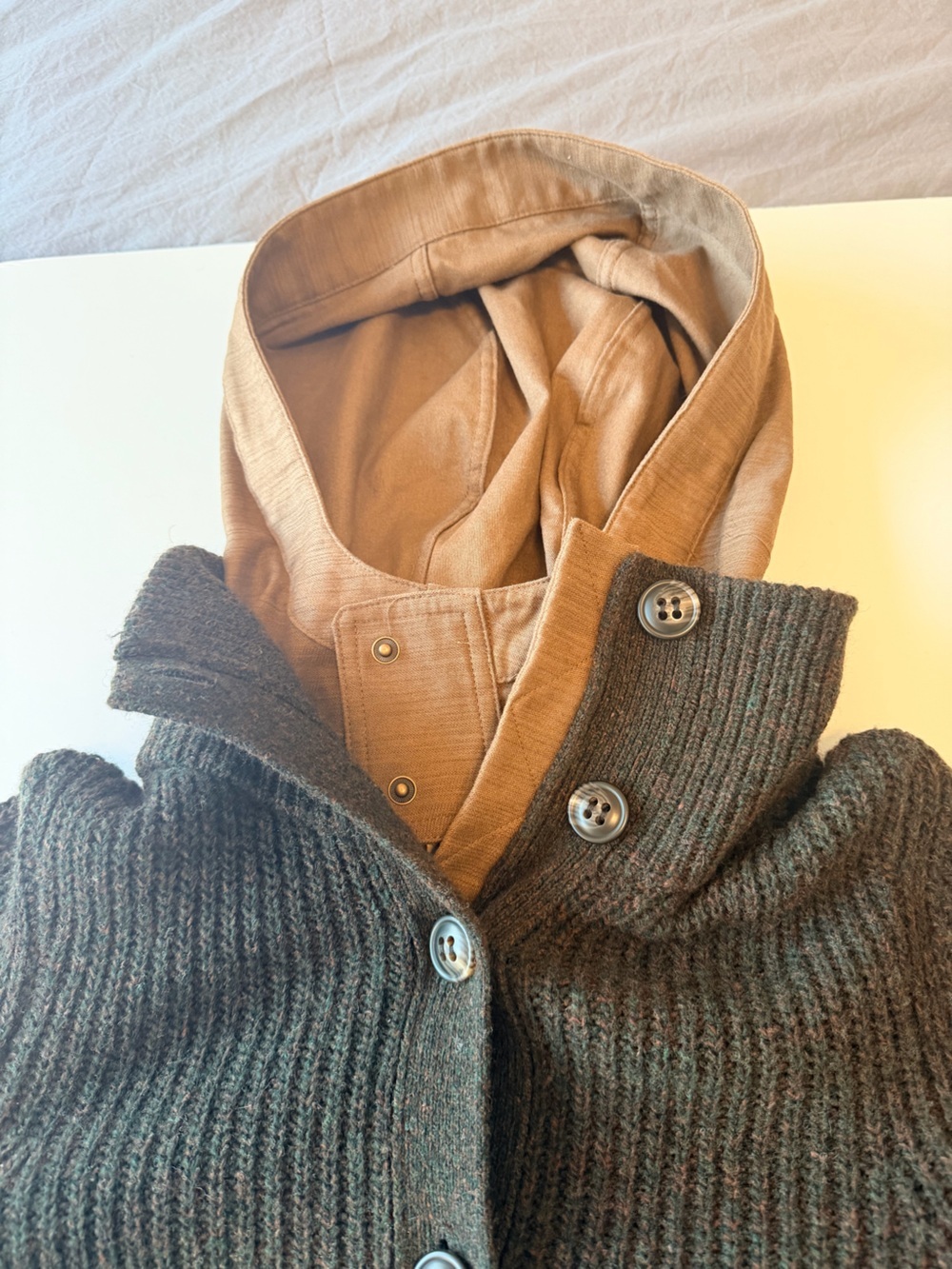 Sleeping on Snow wool/cotton babydoll hooded sweater, pockets, green, size S - Picture 11 of 14